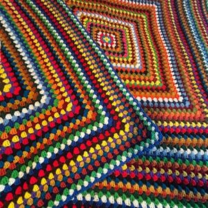 Vintage Handmade Crochet Rainbow Granny Square Afghan Throw Blanket Boho 72x72